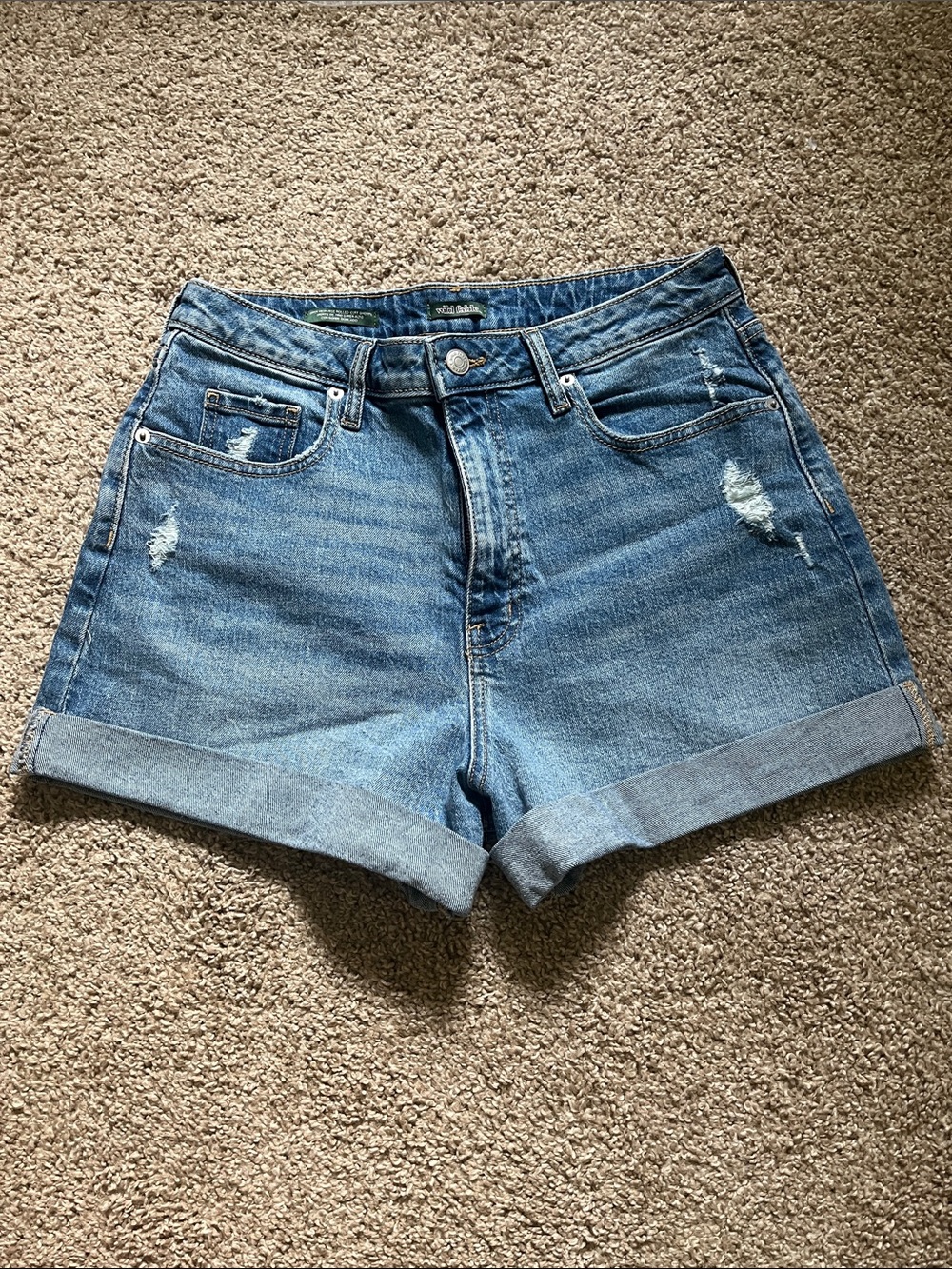 wild fable High-Rise Rolled Hem Distressed Denim Shorts - Blue